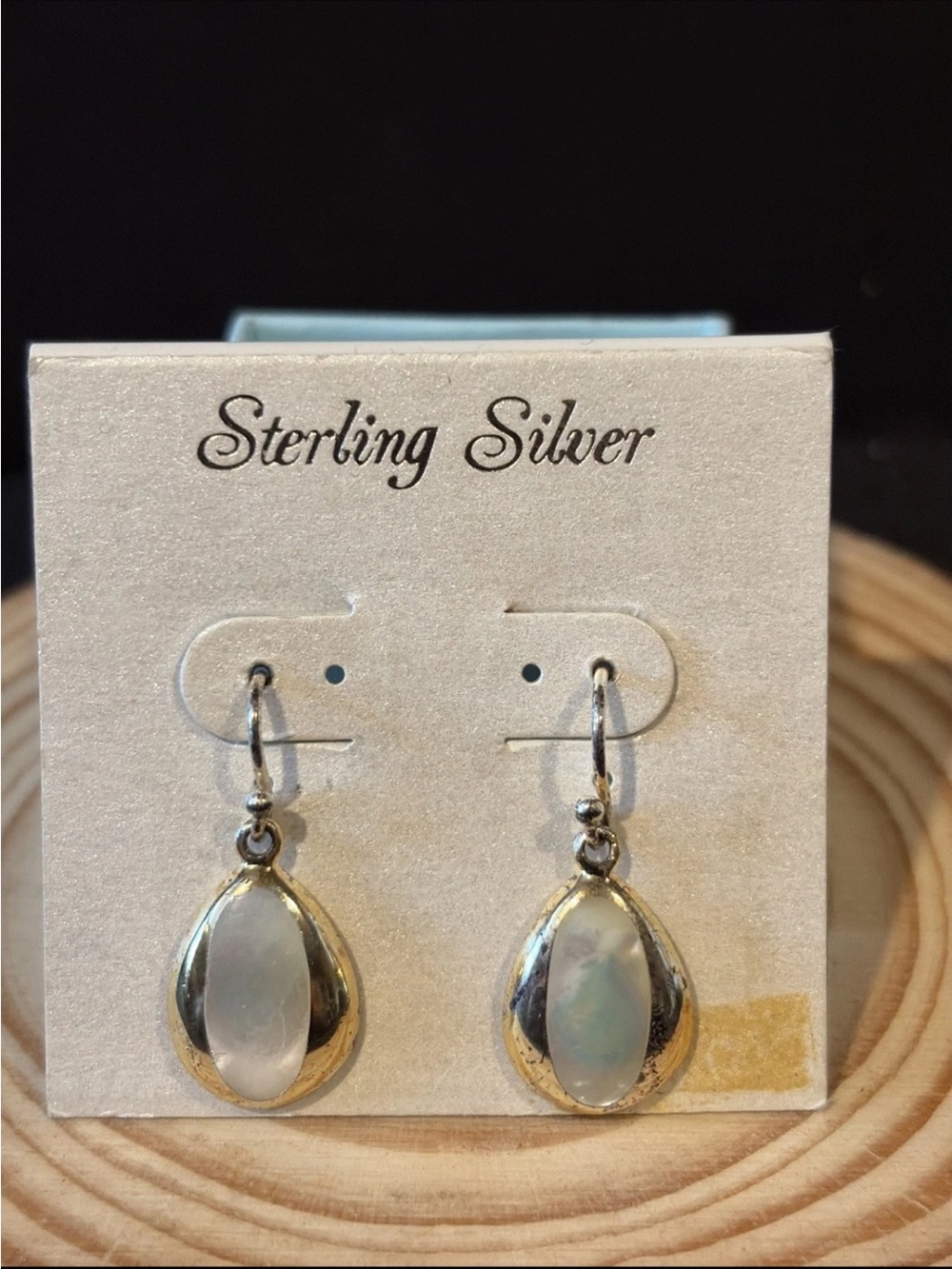Vintage Sterling Silver White Mother of Pearl Teardrop Dangle Earrings
